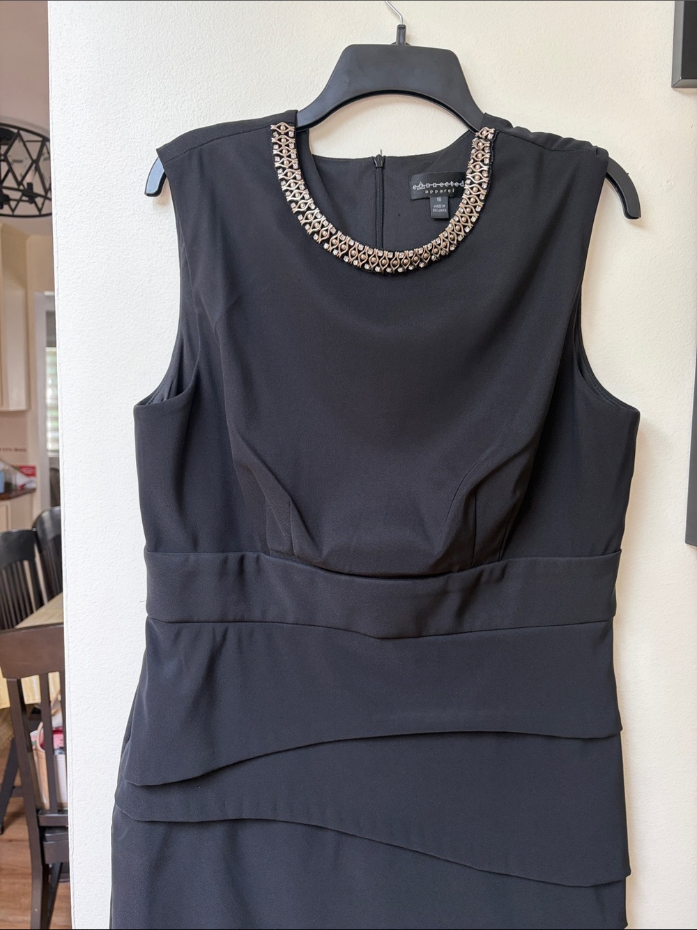 connected apparel Black below knee with Beaded rhinestone Neckline